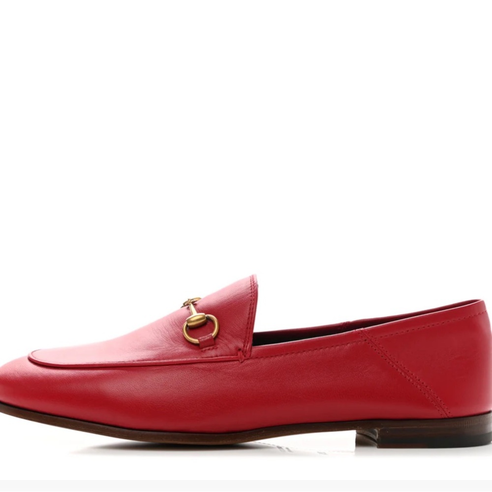 Gucci Red Leather Flats with Gold Detail